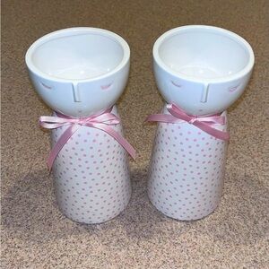 2 Pier 1 Ceramic Vases/ Planters/ Pots Girl Soft Pink Polka Dot 9"